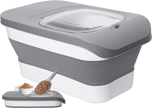 10-13 Lbs Dog Food Stroage Container, Collapsible Dog Food Containers with Airtight Lid, Pet Food Scoop and Silicone Dog Bowl, Pet Food Storage Container Dry Food for Dog, Cat and Other Pets