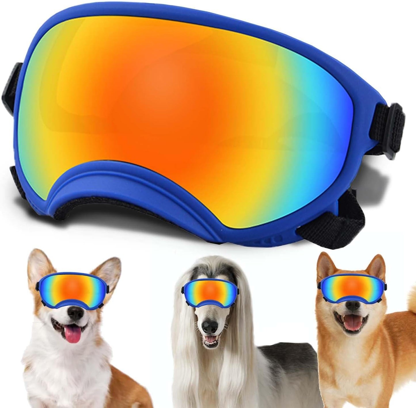 Medium Dog Sunglasses with Adjustable Strap UV Protection, Winproof Dog Puppy Sunglasses, Suitable for Medium Dog Pet Glasses, Dogs Eyes Protection,Soft Dog Goggles