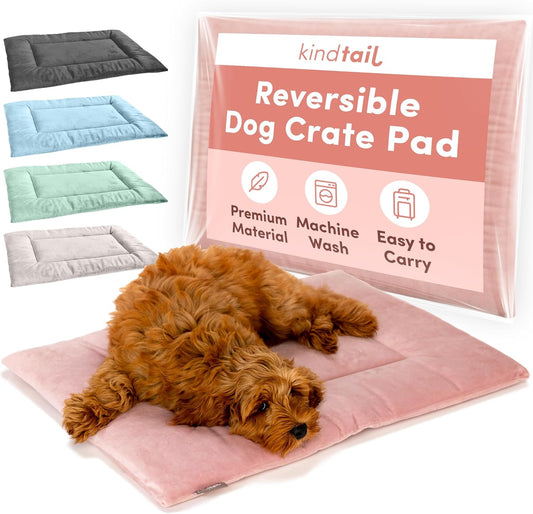 KindTail Dog Crate Pad - Soft Velvet, Reversible Bed - Machine Washable Kennel Mat for Pets up to 25 lbs - Mattress for Cozy Sleeping - 25” x 19” x 1” (Pink, Medium)