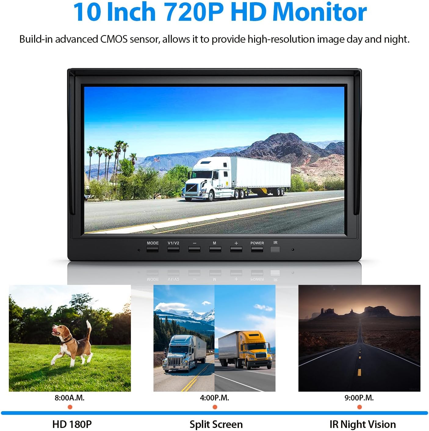 10" HD Backup Camera System Kit, Loop Recording Large Monitor with Wired Rear View Camera, IR Night Vision Waterproof Camera with Safe Parking Lines for Bus, Semi-Truck, Trailer, RV, BY102A