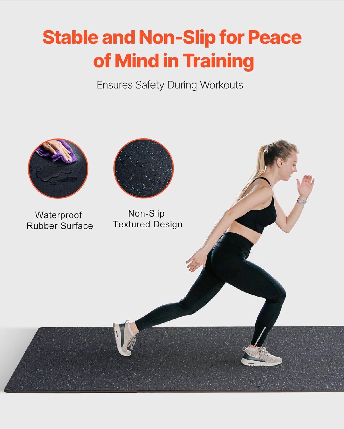 VEVOR 0.56 Inch Thick Gym Floor Tiles, 6 Tiles Rubber Top with EVA Foam, 25" x 25" Gym Flooring Workout Mats with 25 sq.ft Coverage, Interlocking Puzzle Gym Mats for Gym, Home, Garage, Black & Blue