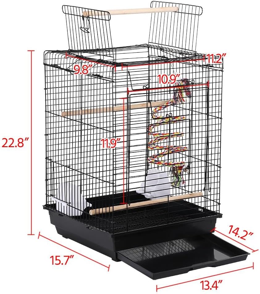 Yaheetech Open Play Top Travel Bird Cage for Conure Sun Parakeet Green Cheek Conure Lovebird Budgie Finch Canary, Small-Size Travel Portable