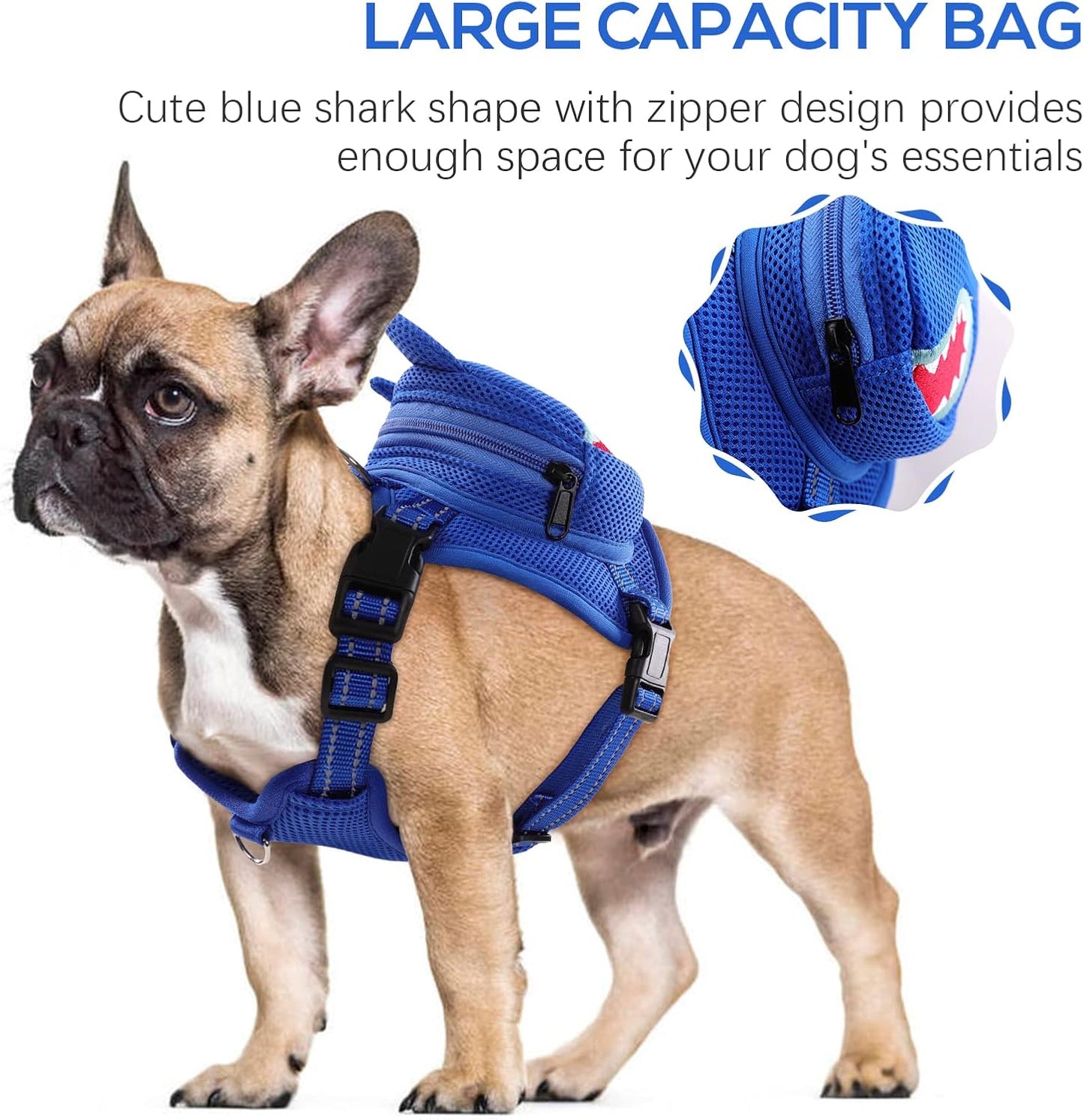 IDOMIK Dog Backpack Harness, No-Pull Dog Backpack with D-Ring for Small Medium Dogs, Cute Self Carrier Backpack for Dogs to Wear, Adjustable Dog Harness Backpack for Traveling Camping Hiking,Shark,S