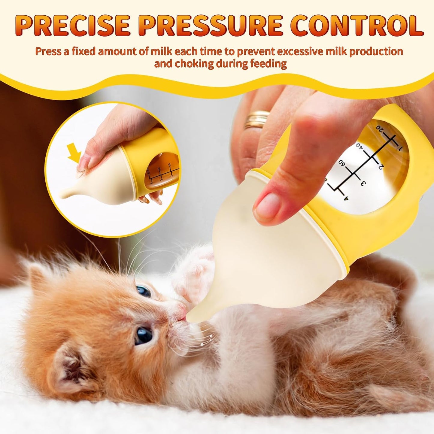 Kitten Bottle Feeding Kit for Nursing, Silicone Nipple Anti-Choking Puppy Bottle, YITOBA Small Clear Scale Puppy Feeder for Nursing Newborn Cats Dogs Pets (80ml)