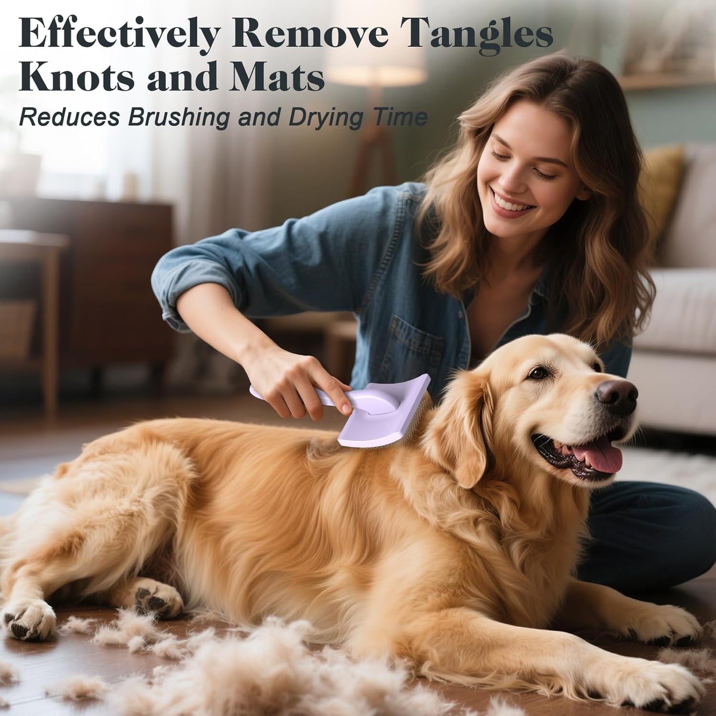 2PCS Slicker Brush for Dogs & Pet Comb,Professional Dog Grooming Brush (Goldendoodles,Poodles,Labradoodles) with Extra Long Pins to Effectively Remove Tangles, Knots and Mats (Light Purple)