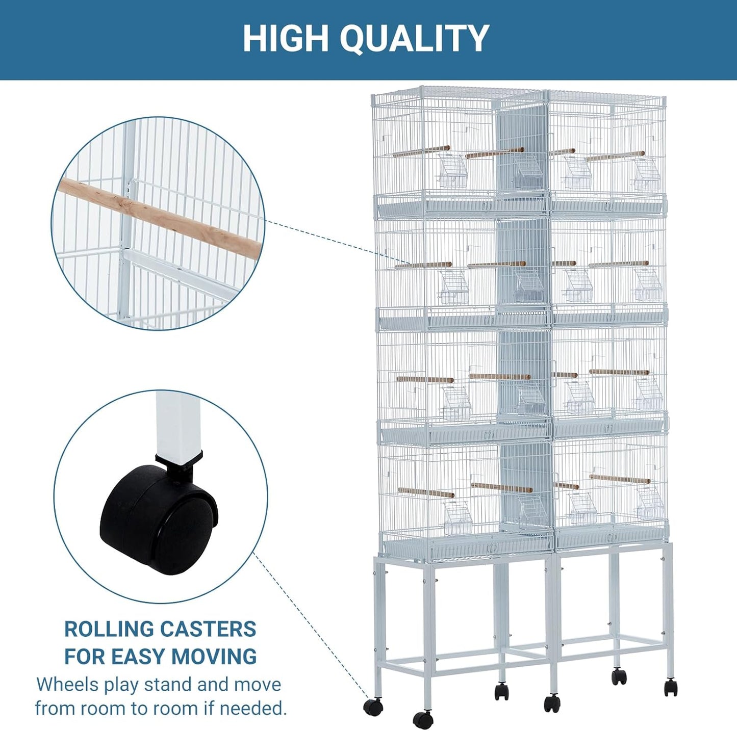 Lot-4 Breeding Bird Cage, Parrot Cage, Stackable Center Divided Breeder,Seperate Removable Tray, Removable Divider, Lockable Caster, for Birds and Finch