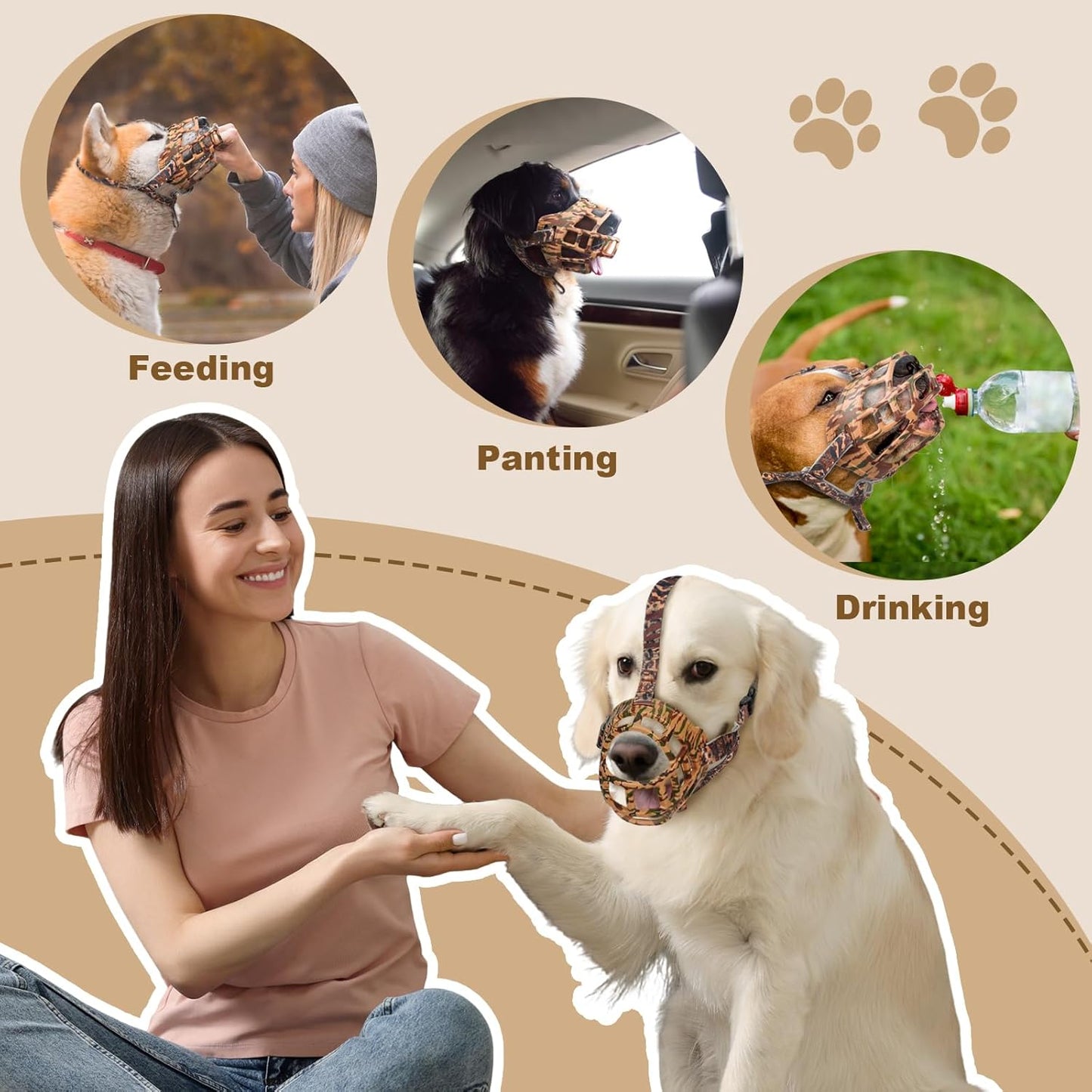 Basket Muzzle to Prevent Biting, Dog Muzzle for Large Medium Small Dogs Allows Panting Drinking Anti Chewing, Perfect for Grooming Trimming Training and Aggressive Reactive Dogs (Brown, Size 2)