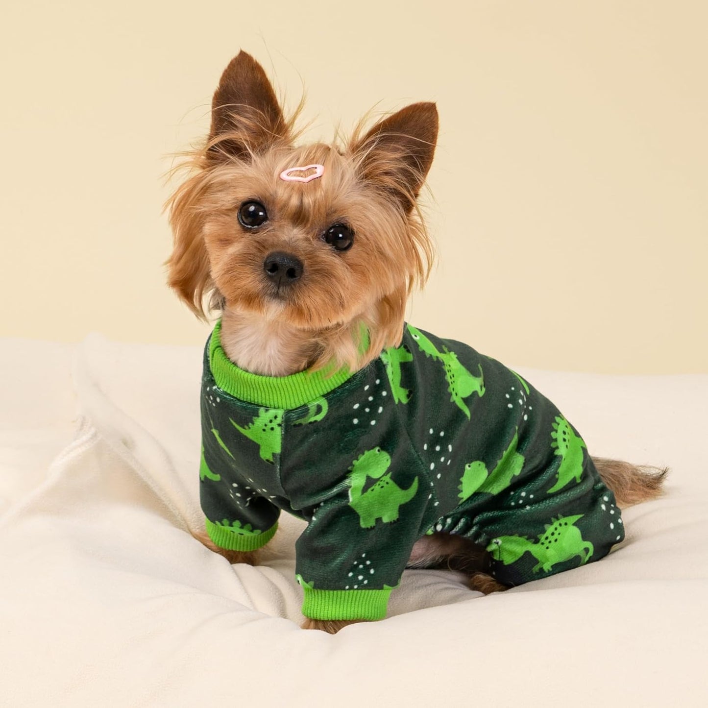 Fitwarm Dinosaur Dog Fleece Pajamas, Warm Clothes for Small Dogs Boy, Cozy Pet Onesie with Feet, Dark Green, Bright Green, XL