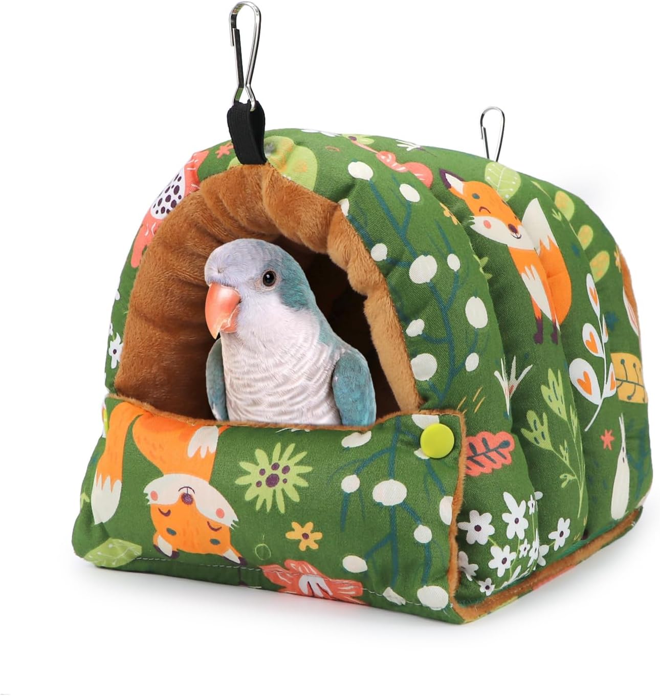 Wontee Bird Nest House Winter Warm Snuggle Hut Bird Bed Hanging Hammock for Parrots Budgies Parakeets Caique Senegal Cockatiels Conures (Medium, Green)