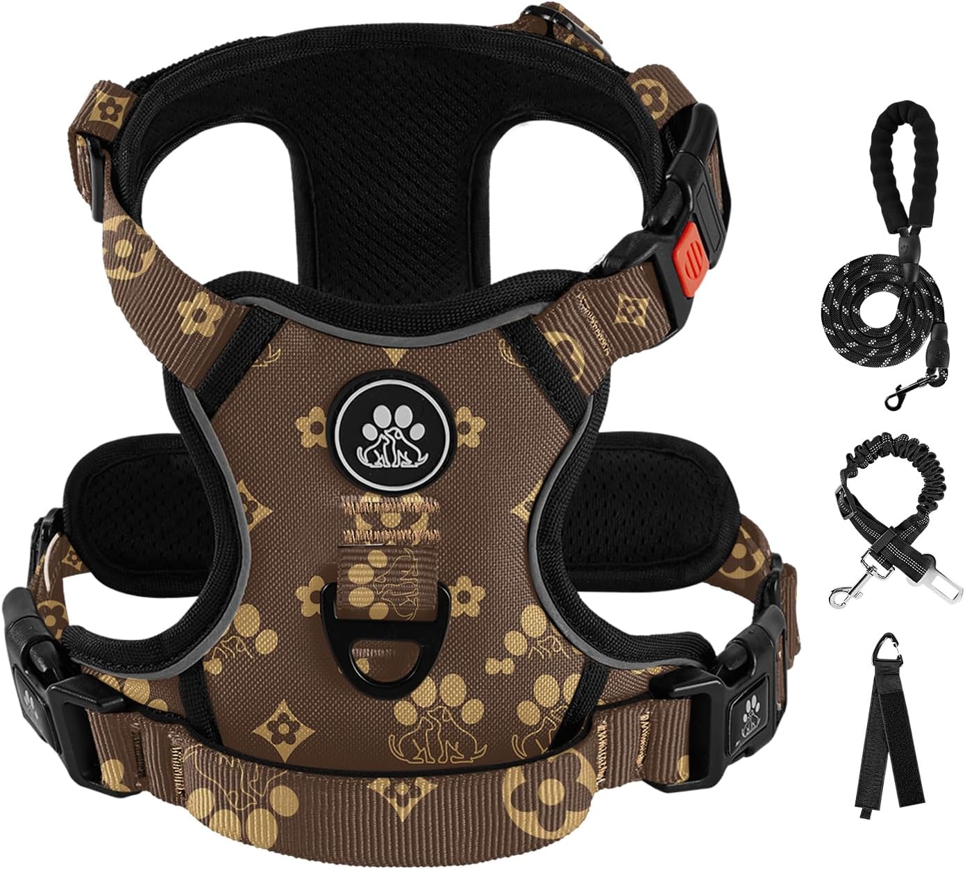 IVY&LANE No Pull Dog Harness with Leash Set, Reflective No Choke Pet Vest,Adjustable Oxford Dog Vest Harness with Easy Control Handle for Large Dogs (Dark Brown,L)