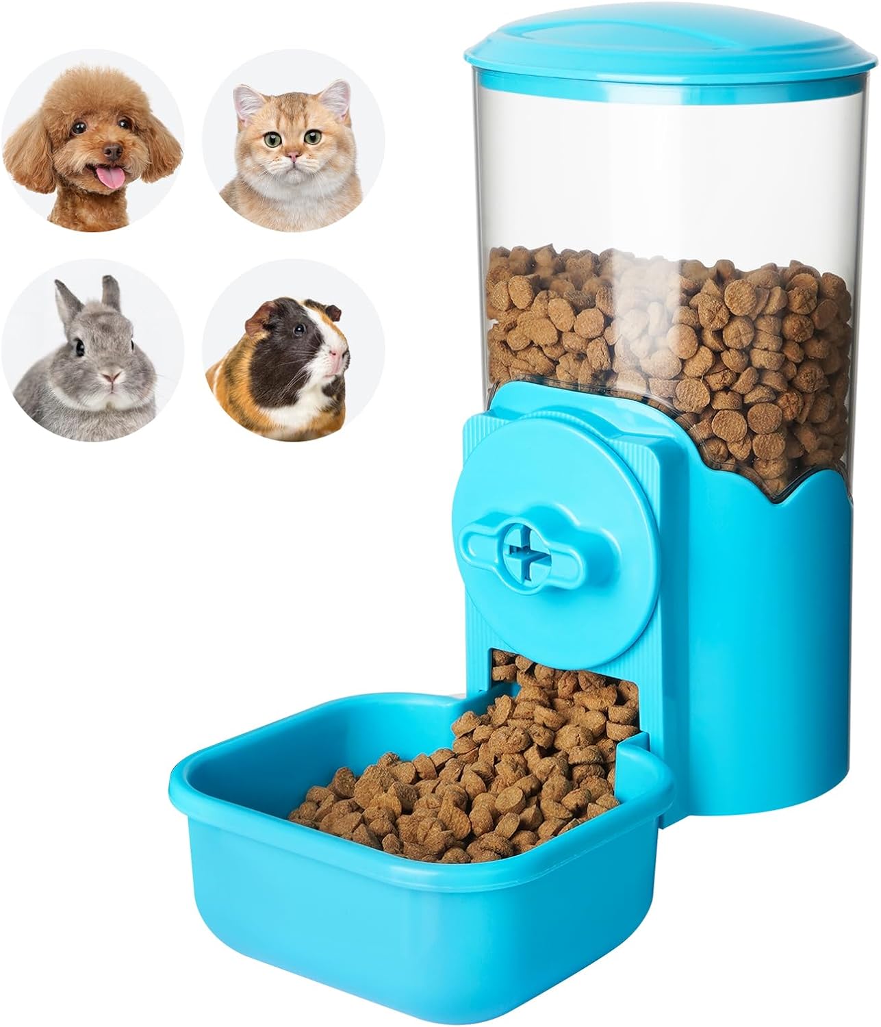 VANNON Small Animal Hanging Automatic Food Dispenser, 35oz Gravity Pet Feeder for Cage, Food Bowl for Rabbit Puppy Cat Ferret Guinea Pig Chinchilla Parrot (Blue)