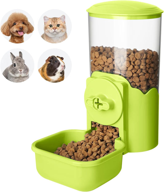 VANNON Small Animal Hanging Automatic Food Dispenser, 35oz Gravity Pet Feeder for Cage, Food Bowl for Rabbit Puppy Cat Ferret Guinea Pig Chinchilla Parrot (Green)