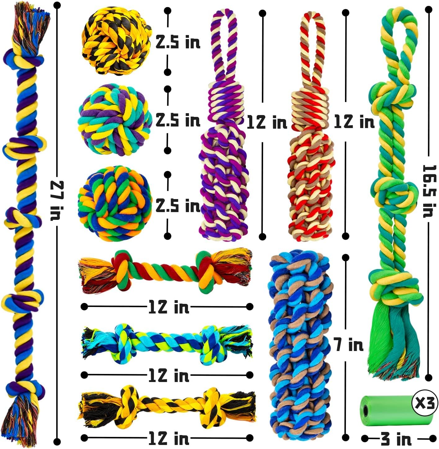 SHARLOVY XL Dog Chew Toys for Aggressive Chewers Large Breed, 14 Pack Tough Indestructible Dog Toys for Aggressive Chewers, Durable Puppy Chew Toys for Teething, Heavy Duty Cotton Rope Toys