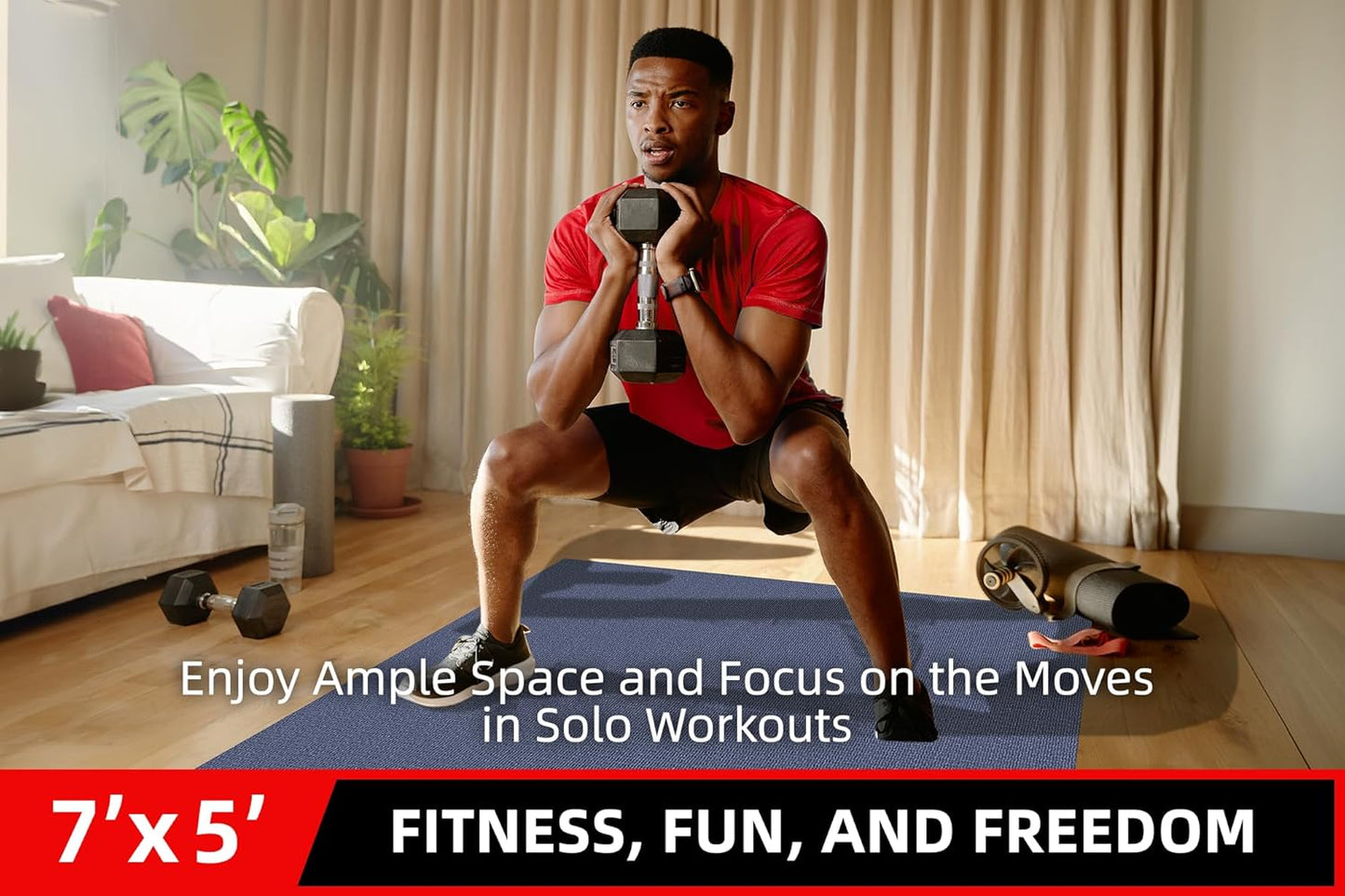 Large Exercise Mat for Home Workout,12‘x6’/10'x6'/9'x6'/8'x6'/7'x5'/6'x4' (7mm) Extra Thick Workout Mat, High-Density Gym Mat for Cardio, Jump Rope, MMA, Weights (Shoe-Friendly)