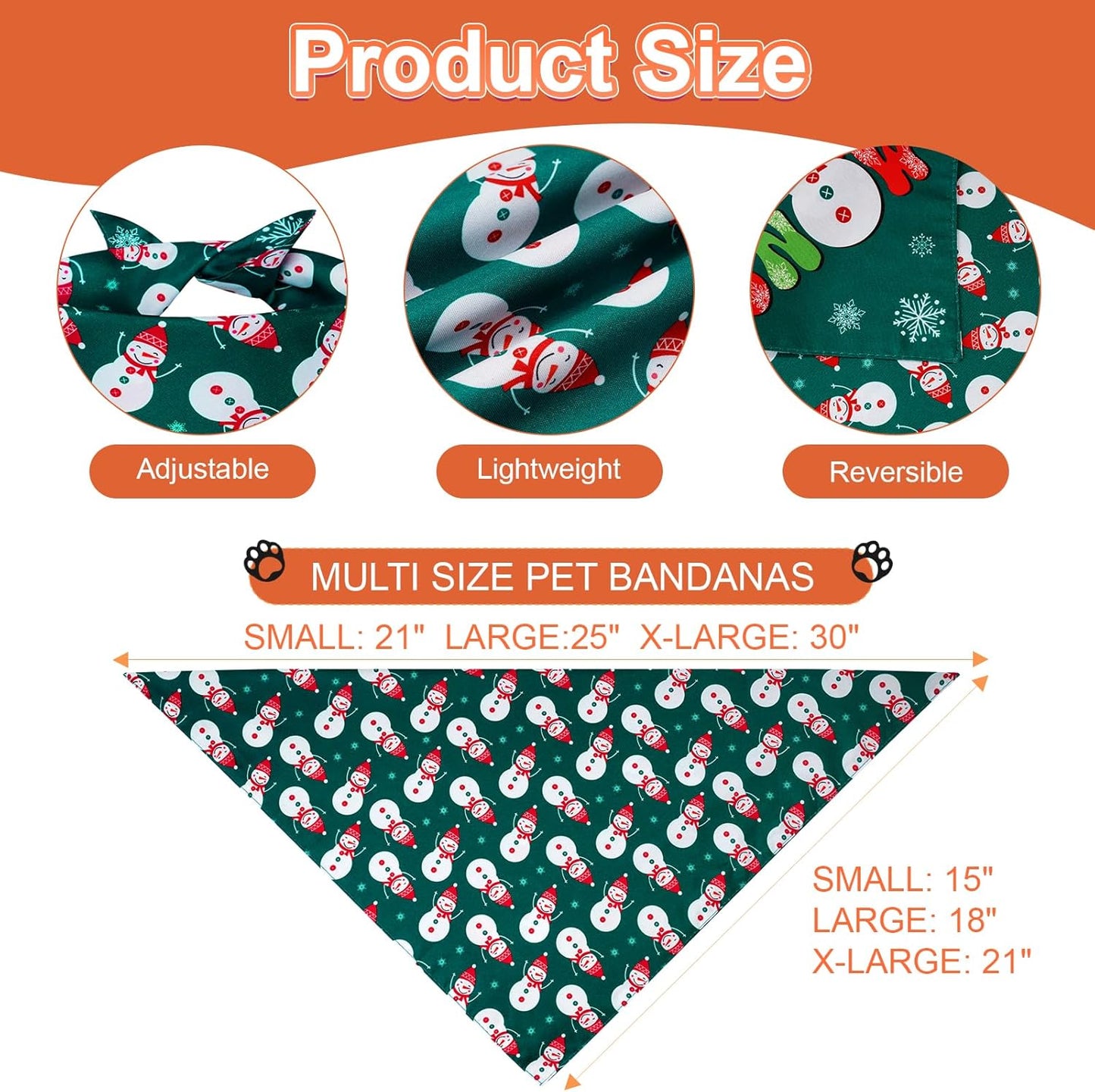 Christmas Dog Bandanas Large 3PCS, 6 Pattern Holiday Scarf for Boy and Girl, Triangle Reversible Bibs Breed for Puppy Pets