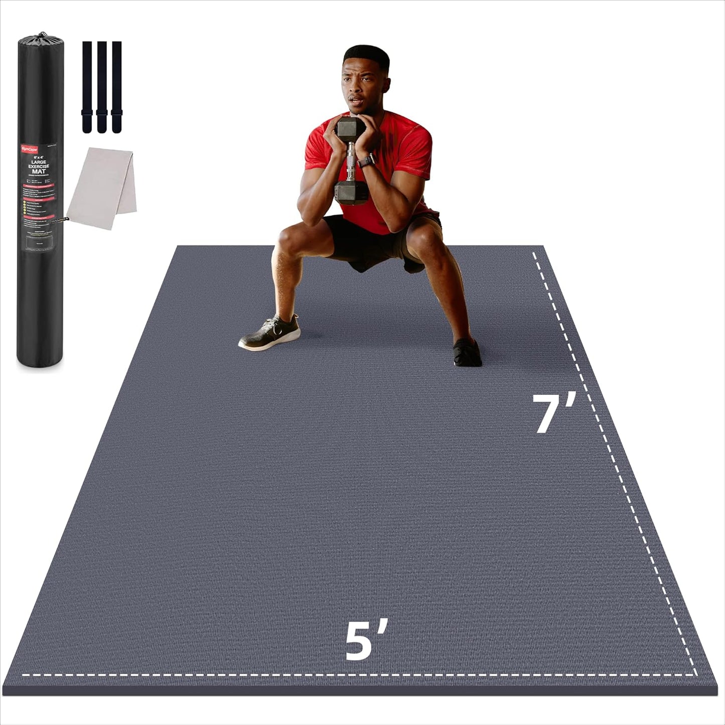 Large Exercise Mat for Home Workout,12‘x6’/10'x6'/9'x6'/8'x6'/7'x5'/6'x4' (7mm) Extra Thick Workout Mat, High-Density Gym Mat for Cardio, Jump Rope, MMA, Weights (Shoe-Friendly)