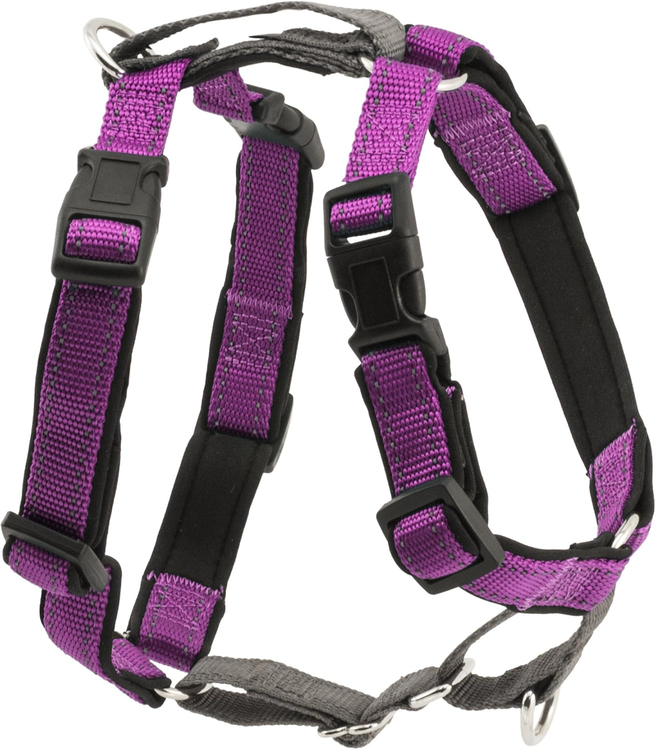 PetSafe 3 in 1 Dog Harness - No Pull Solution for Dogs - Reflective Dog Harness - Front D-Ring Clip Helps Stop Pulling - Comfortable Padded Straps - Top Handle Enhances Control - Plum - Medium