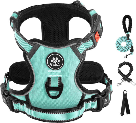IVY&LANE No Pull Dog Harness with Leash Set, Reflective No Choke Pet Vest,Adjustable Oxford Dog Vest Harness with Easy Control Handle for Large Dogs (Turquoise,XL)
