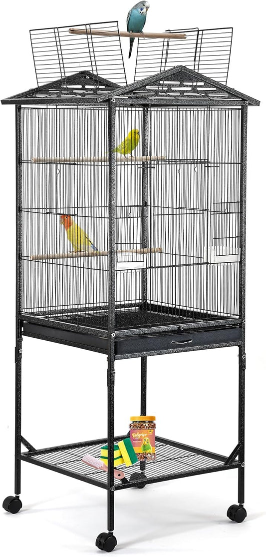 Bird Cage 47 inch Wrought Iron Parakeets Cage with Play Open Top and Rolling Stand Medium Small Bird Cage for Parrots, Budgerigars, Parakeets, Cockatiels, Lovebirds