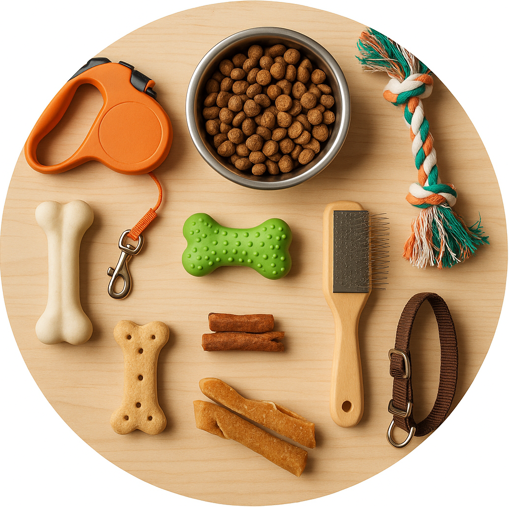 circle photo of pet supplies, make a real one